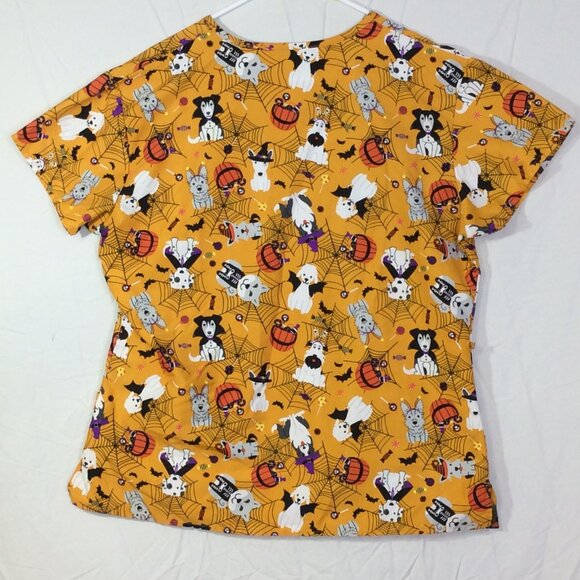 Serene Uniforms Women’s L Halloween Puppies Scrub Top Orange Black Polyester - Picture 4 of 5